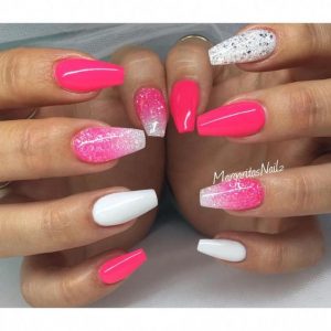 neon pink white glitter acrylic