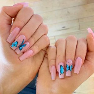 teal butterfly coffin nails