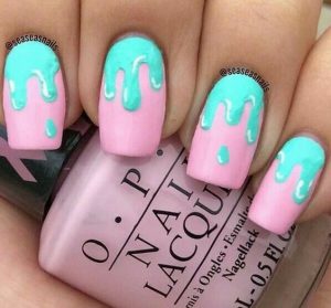 pink with teal dripping