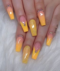bright yellow glitter nails
