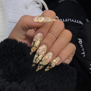 long stiletto flakes clear nails