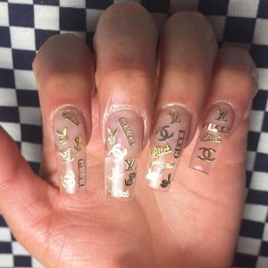 logo glitter glass nails