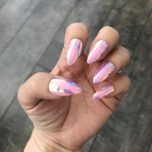 pink chrome holographic nails
