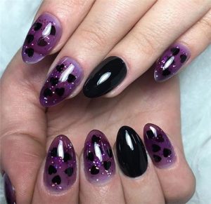 black purple hearts jelly nail