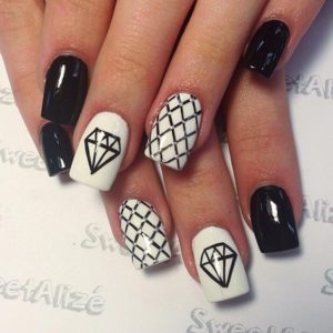 black and white diamond nails