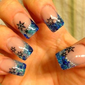french tip snowflake nails