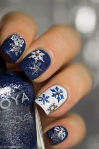blue glitter snowflake nails