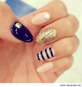 navy striped nails