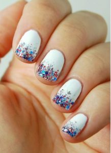 blue red glitter nails