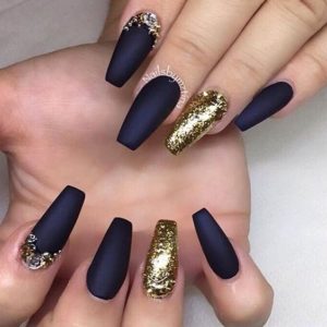 navy and gold nails