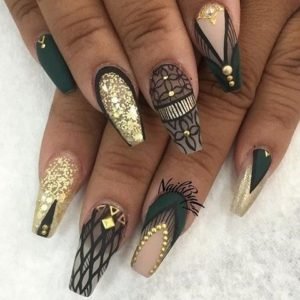 gold and teal nails