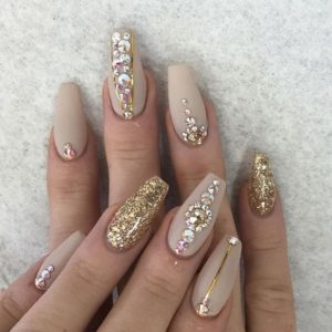 gold and crystal manicure