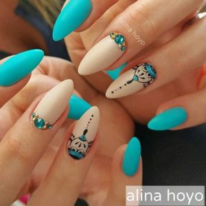 turquoise and nude nails