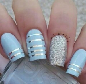 blue silver nails