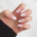 coffin subtle ombre nude nails with diamonds
