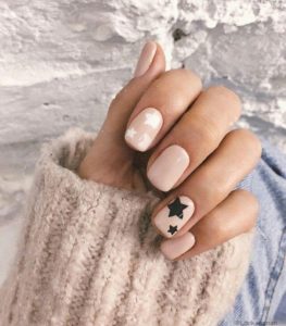 nude nail color and stars