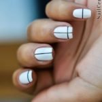 white black striped nail art