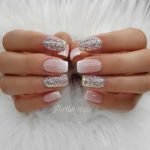 glitter pink white Gel Nails