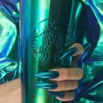 Long Hologram Blue Mermaid Stiletto Nails