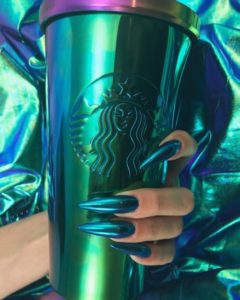 Long Hologram Blue Mermaid Pointy Stiletto Nail