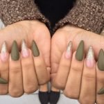 Olive matte green and glitter tips