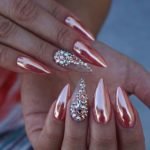 Rose gold chrome stiletto nails