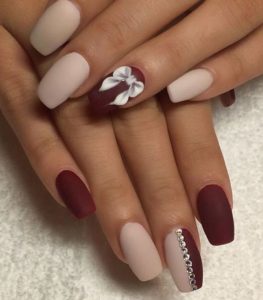 Burgundy Nails with Bow Detail