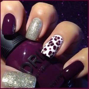 Burgundy and Glitter Polishes with Animal Print