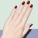 Natural Burgundy Nails with Gold Transfer Design
