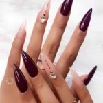 glam nude burgundy Stiletto Nail