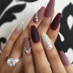 glitter coffin burgundy nails