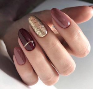 gold taupe burgundy nails
