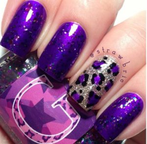 Purple Nail Design with Leopard Print