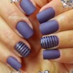 Purple Nail Designs – Matte Dark Purple with Stripes