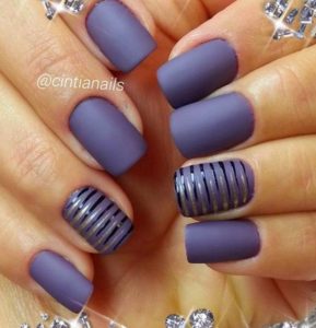 Deep Purple Nails with Stripes