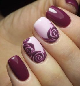 Purple Nail Design with Roses
