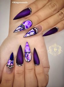 Matte, Marble, and Bling Purple Nails