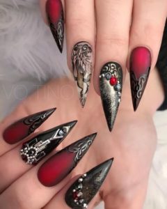 pointy red black nail art
