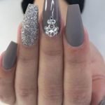 Grey Acrylic Nails with Jewels