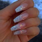 Long coffin silver ombre glitter nails