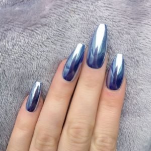 blue holographic coffin-shaped nails