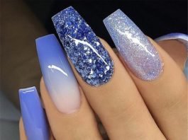 blue glittercoffin nails