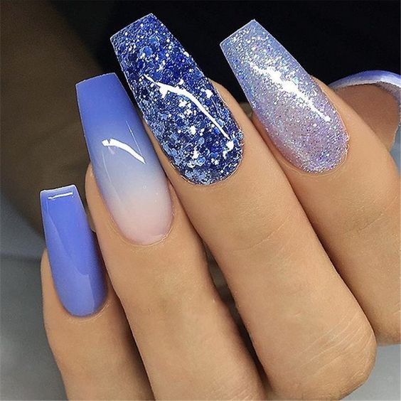 blue glittercoffin nails