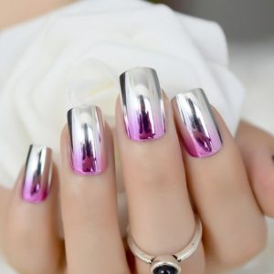 pink and silver ombre nails