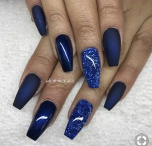 coffin sparkle blue nails