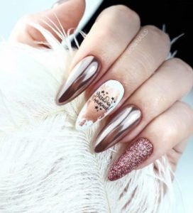 Metallic pink oval shaped nails