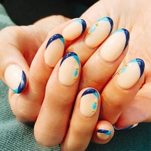french tip blue nails