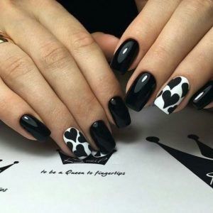 black and white heart nails