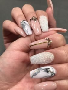 marble, shimmers and glossy nails