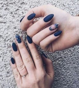 blue almond-shaped nails